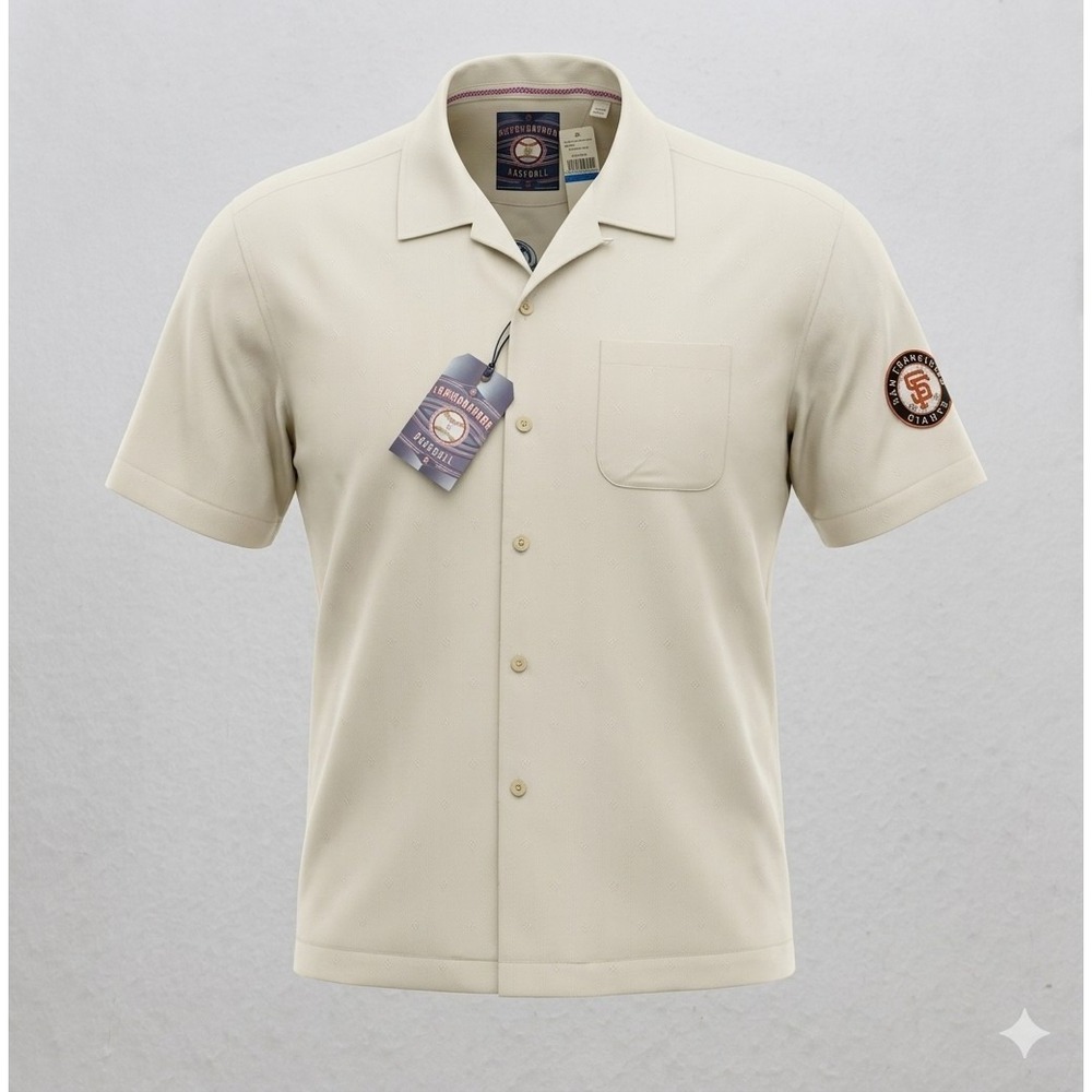 Tommy Bahama Baseball 5386 SF Giants Men's Ivory Hawaiian Shirt. NWT. Size XLT